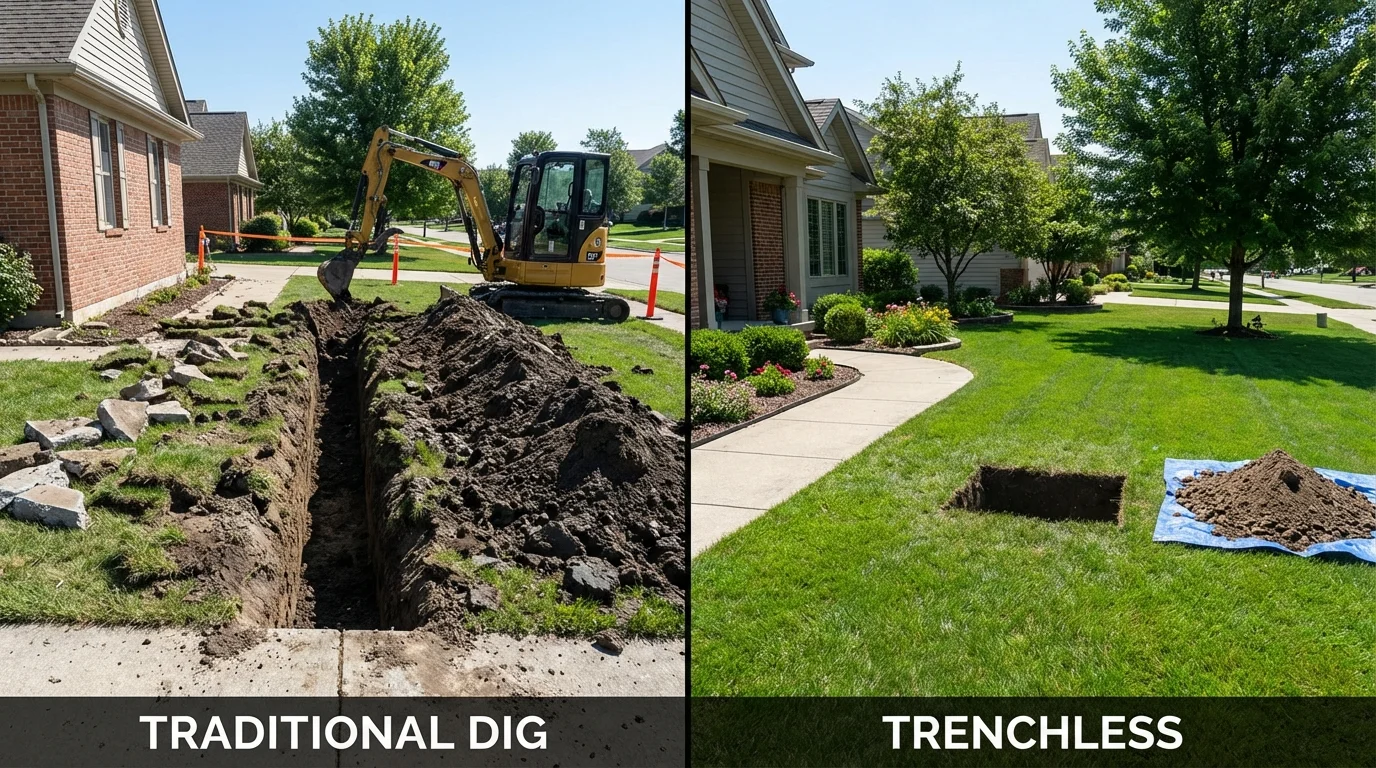 Trenchless sewer repair with minimal yard damage versus traditional excavation in Llano, TX